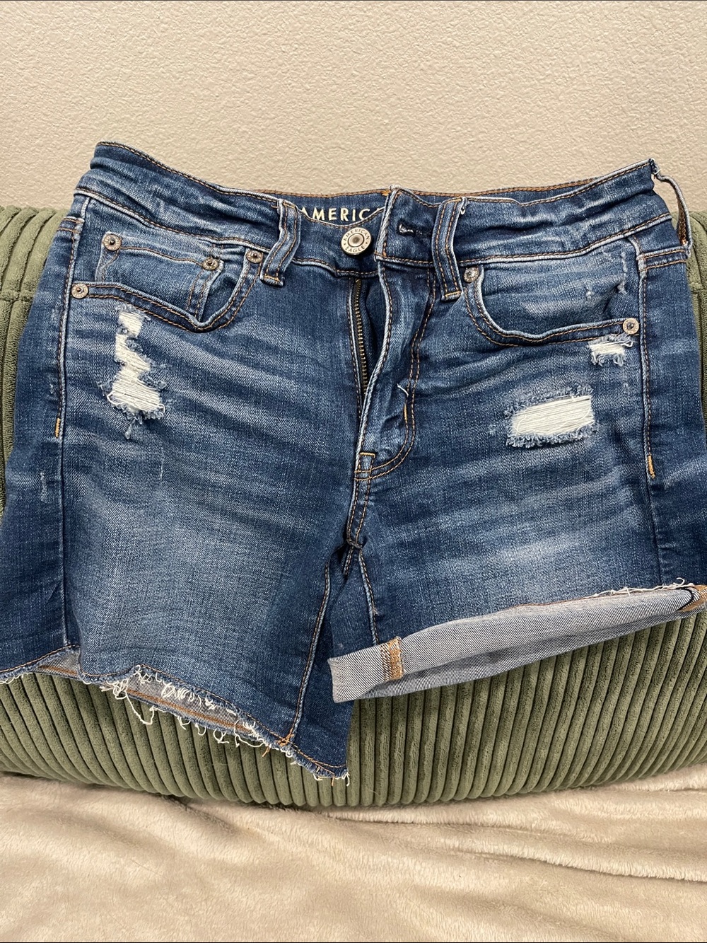 American Eagle Outfitters Blue Distressed Denim Cutoff Shorts